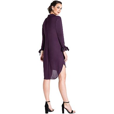 Women's Bow Tie Sleeve High Low Chiffon Shirt Dress