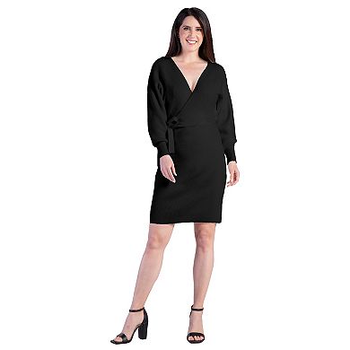 Women's V-Back Full Sleeve Sweater Knit Mini Dress