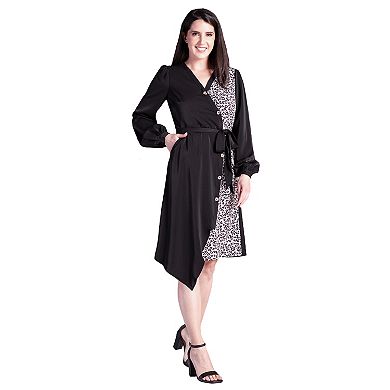 Women's Asymmetrical Hem Button-Up Wrap Dress