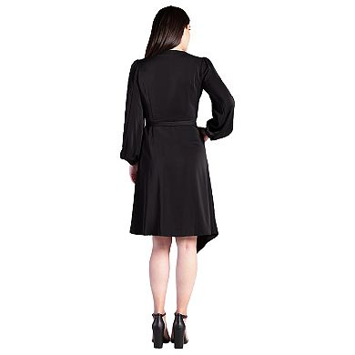 Women's Asymmetrical Hem Button-Up Wrap Dress