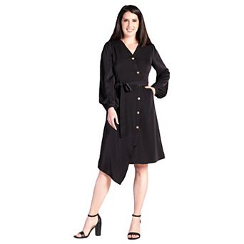 Women's Asymmetrical Hem Button-Up Wrap Dress