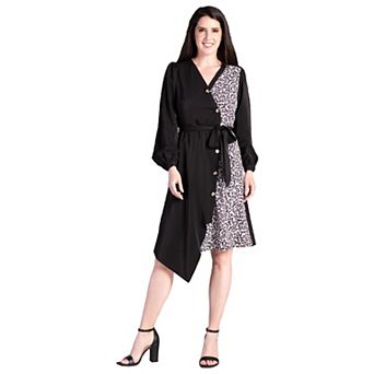 Women's Asymmetrical Hem Button-Up Wrap Dress