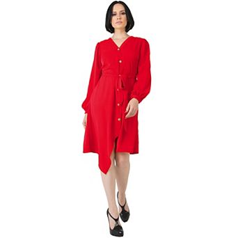 Women's Asymmetrical Hem Button-Up Wrap Dress