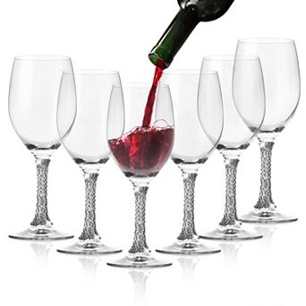 Berkware Crystal Wine Glasses with Silver Rhinestone Stem Elegant Set of 6, 12oz Lead-Free