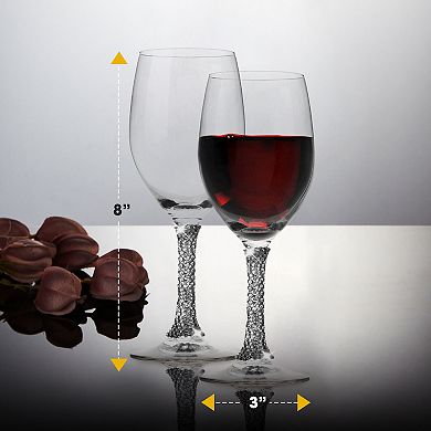 Berkware Crystal Wine Glasses with Silver Rhinestone Stem Elegant Set of 6, 12oz Lead-Free