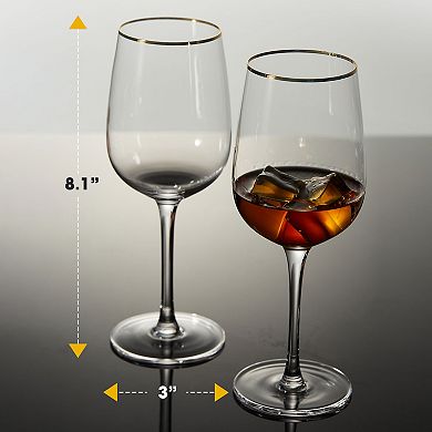 Berkware Luxurious And Elegant Long Stem Red Wine Glass With Gold Tone Rim