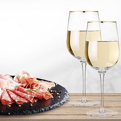 Berkware Luxurious And Elegant Long Stem Red Wine Glass With Gold Tone Rim