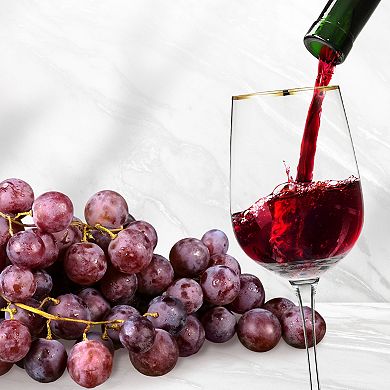 Berkware Luxurious And Elegant Long Stem Red Wine Glass With Gold Tone Rim