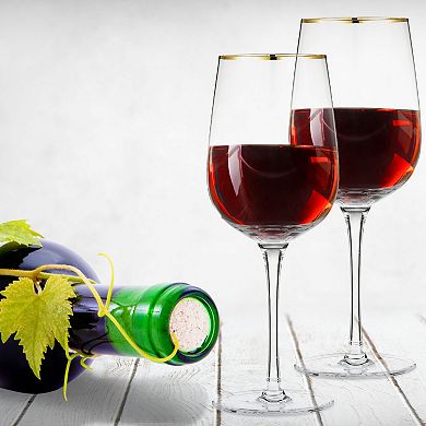 Berkware Luxurious And Elegant Long Stem Red Wine Glass With Gold Tone Rim