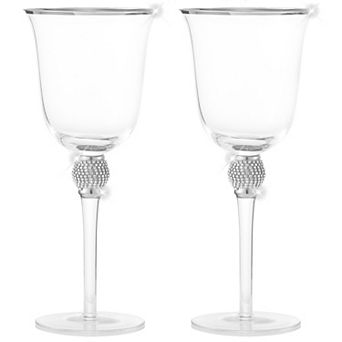 Berkware Rhinestone-Embellished Silver-Tone Wine Glasses Set of 2, 18oz Lead-Free Crystal