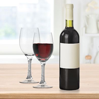 Berkware Crystal Wine Glasses with Silver Rhinestone Stem Elegant Set of 2, 12oz Lead-Free