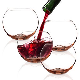 Berkware Premium Colored Stemless Wine Glass Set of 4 Modern Table Glassware