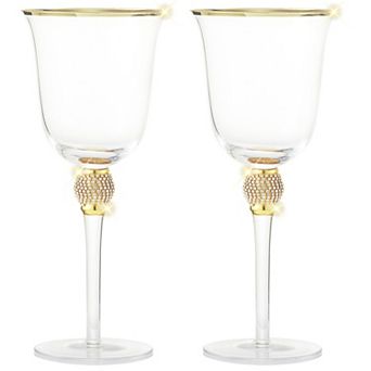 Berkware Rhinestone-Embellished Gold-Tone Wine Glasses Set of 6, 18oz Lead-Free Crystal