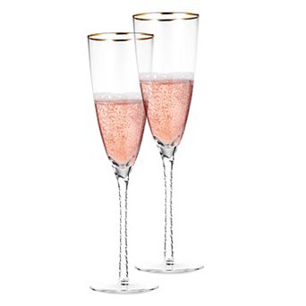 Berkware Elegant Long Twisted Stem Champagne Flutes with 14k Gold Rim Set of 2 10.6oz