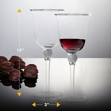 Berkware Rhinestone-Embellished Silver-Tone Wine Glasses Set of 2, 18oz Lead-Free Crystal