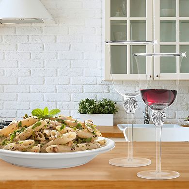 Berkware Rhinestone-Embellished Silver-Tone Wine Glasses Set of 2, 18oz Lead-Free Crystal
