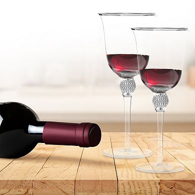 Berkware Rhinestone-Embellished Silver-Tone Wine Glasses Set of 2, 18oz Lead-Free Crystal