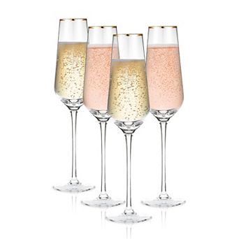 Berkware Crystal Champagne Flutes with Gold Tone Rim Set of 4, 8.1oz Lead-Free, 10 in Elegance