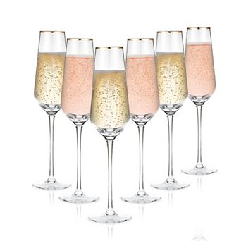 Berkware Crystal Champagne Flutes with Gold Tone Rim Set of 6, 8.1oz Lead-Free, 10 in Elegance
