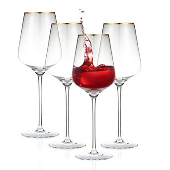 Berkware Premium Long Stem Crystal Wine Glasses with Gold Rim Set of 4, 15.8oz