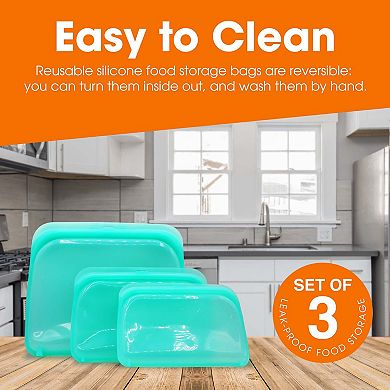 Cheer Collection Set Of Silicone Food Storage Bags - Leakproof - Plastic Free & Reusable