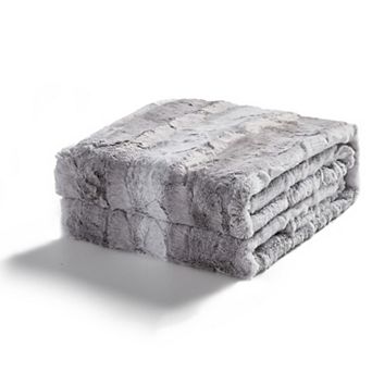 Cheer Collection Marble Gray Faux Fur Throw Blanket Ultra Soft Leaf Design for Couch and Bed