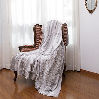 Cheer Collection Marble Gray Faux Fur Throw Blanket Ultra Soft Leaf Design for Couch and Bed