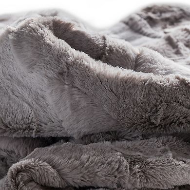 Cheer Collection Marble Gray Faux Fur Throw Blanket Ultra Soft Leaf Design for Couch and Bed