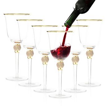 Berkware Rhinestone-Embellished Gold-Tone Wine Glasses Set of 6, 18oz Lead-Free Crystal