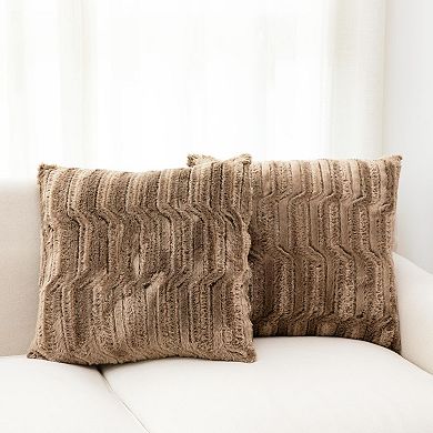 Cheer Collection Faux Fur Throw Pillows Set of 2 with Inserts Bamboo Texture Accent Cushions