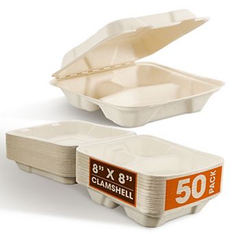 Collection 8x8 Durable Clamshell Containers for Hot and Cold Meals and Takeout Storage