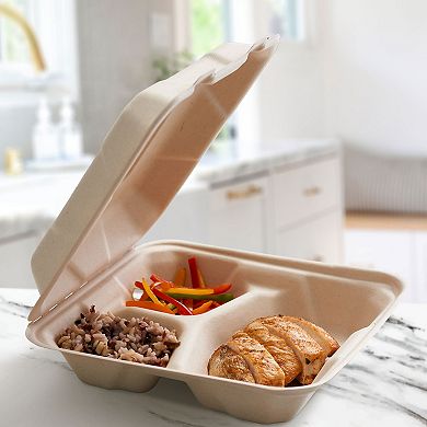 Collection 8x8 Durable Clamshell Containers for Hot and Cold Meals and Takeout Storage