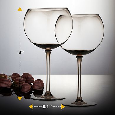 Berkware Oversized Smoke-Tinted Premium Soda Lime Wine Glasses Set of 2, 18.7oz