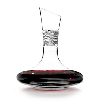 Berkware 60oz Wide Base Wine Decanter with Silver Rhinestone Collar, Elegant Lead-Free Glass Carafe