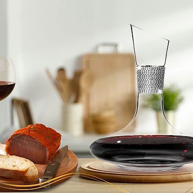 Berkware 60oz Wide Base Wine Decanter with Silver Rhinestone Collar, Elegant Lead-Free Glass Carafe