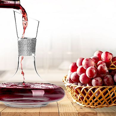 Berkware 60oz Wide Base Wine Decanter with Silver Rhinestone Collar, Elegant Lead-Free Glass Carafe