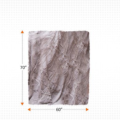 Cheer Collection Marble Gray Faux Fur Throw Blanket Ultra Soft Leaf Design for Couch and Bed