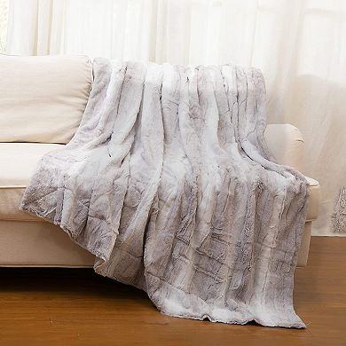 Cheer Collection Marble Gray Faux Fur Throw Blanket Ultra Soft Leaf Design for Couch and Bed