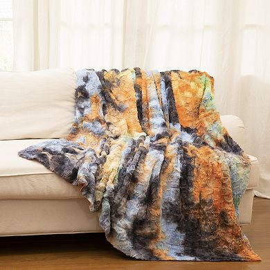 Cheer Collection Ultra Soft Faux Fur Throw Blanket Cozy Decorative Accent in Tie-Dye Design