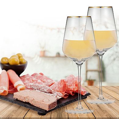 Berkware Premium Long Stem Crystal Wine Glasses with Gold Rim Set of 2, 15.8