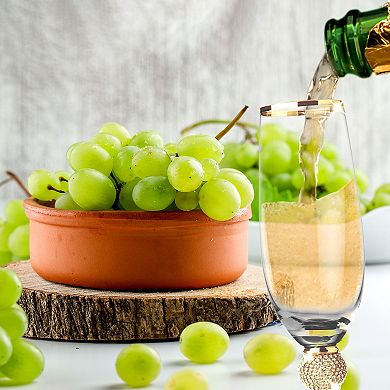 Berkware Luxurious Champagne Flutes with Gold-Rimmed & Rhinestone Set of 2, 9oz Lead-Free Crystal