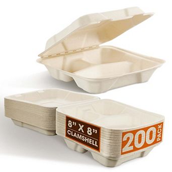 Collection 8x8 Durable Clamshell Containers for Hot and Cold Meals and Takeout Storage