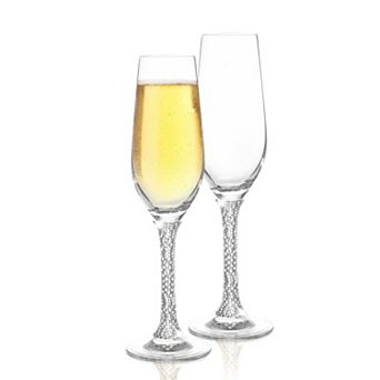 Berkware Silver Rhinestone-Embellished Champagne Flutes Set of 2, 8oz Lead-Free Crystal