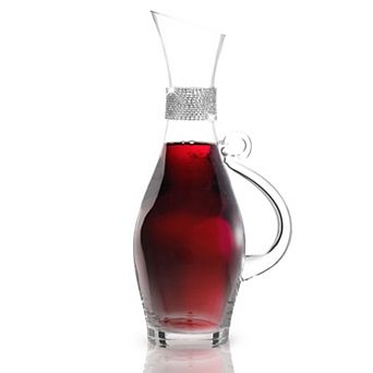 Berkware 40oz Wine Decanter with Silver Rhinestone Collar Elegant Lead-Free Glass Carafe