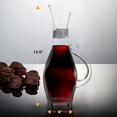 Berkware 40oz Wine Decanter with Silver Rhinestone Collar Elegant Lead-Free Glass Carafe