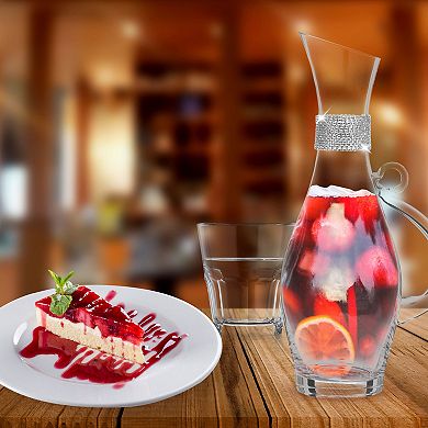 Berkware 40oz Wine Decanter with Silver Rhinestone Collar Elegant Lead-Free Glass Carafe