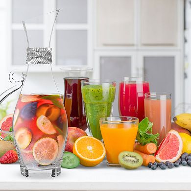 Berkware 40oz Wine Decanter with Silver Rhinestone Collar Elegant Lead-Free Glass Carafe