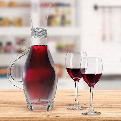 Berkware 40oz Wine Decanter with Silver Rhinestone Collar Elegant Lead-Free Glass Carafe
