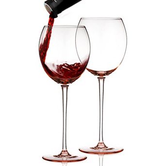 Berkware Luxurious Rose Pink Crystal Wine Glasses Set of 2, 13.3oz Premium Glassware