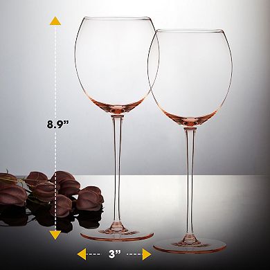 Berkware Luxurious Rose Pink Crystal Wine Glasses Set of 2, 13.3oz Premium Glassware